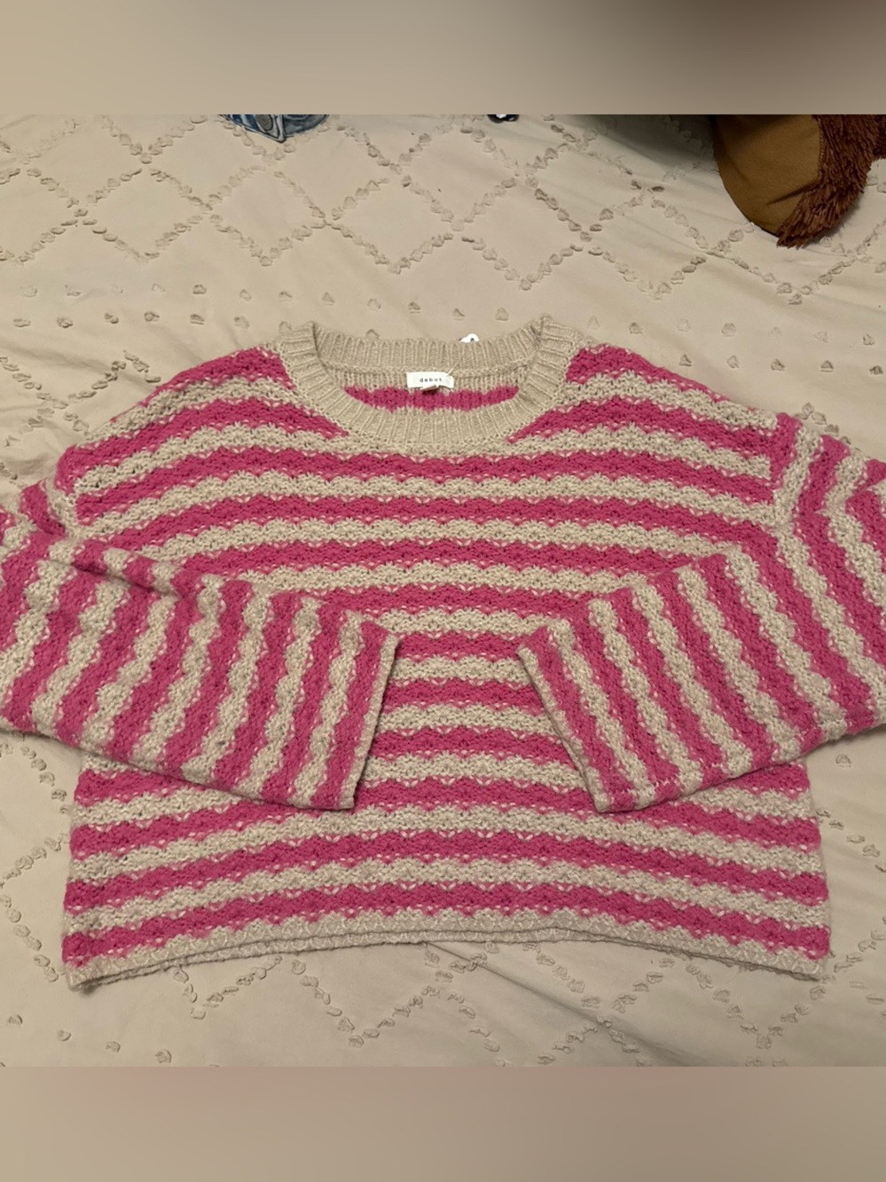 Debut Cropped pink & beige stripped sweater size- medium